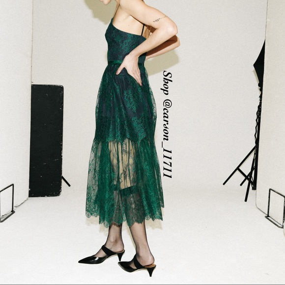 NWT Self Portrait Green Fine Lace Dress US4 - Picture 2 of 12